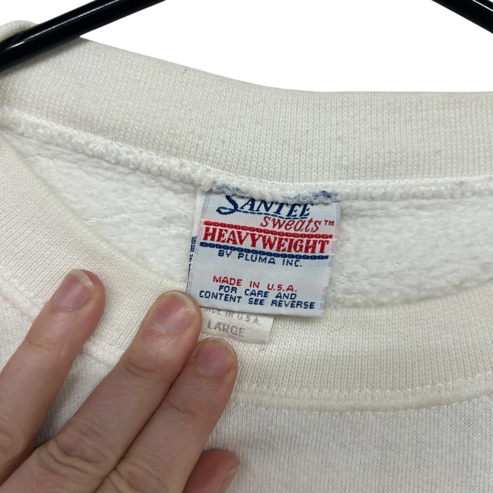 Sudadera Vintage Michigan Náutica Bordada Cuello Redondo L Crema Hecha en EE. UU. Retro Foto 3 de 4