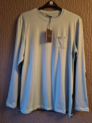 Richard James London Herren Active Top L Neu mit Etikett Aqua Blau Langarm Gym Tee UVP £50