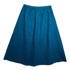 Vintage 80s Size Medium Teal Wool Blend A Line Full Skirt Elastic Waist