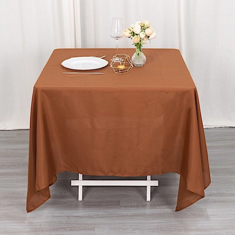 70" Cinnamon Brown SQUARE POLYESTER TABLECLOTH Wedding Party Catering Dinner - Image 3 of 4