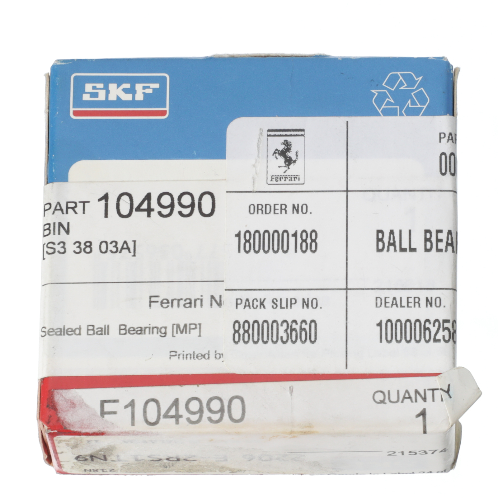 GENUINE FERRARI 330 365 400 412 SKF Sealed Ball Bearing OEM NEW 104990