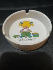 Vintage Enesco ARTIST Small  Student Ashtray / Ladies Porcelain Cartoon 