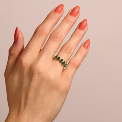 Green Emerald Lab Created 925 Sterling Silver Eternity Women Ring Duty Free