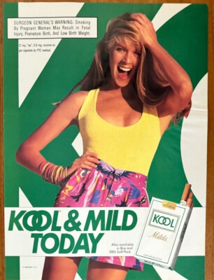 1988 Kool Milds Cigarettes PRINT AD Blonde 80s Model Colorful Bracelets  Shorts