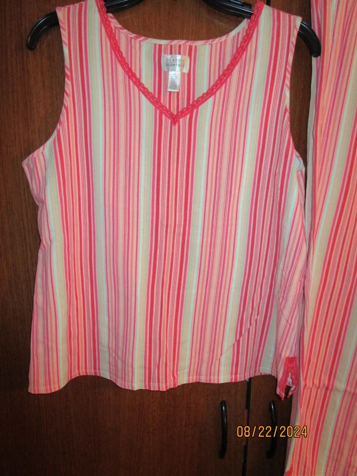 Classic Elements 2 Piece PJ Top L 14 16 Cotton Spandex Bust 41 L 23 Pant M 10 12 - Image 2 of 4