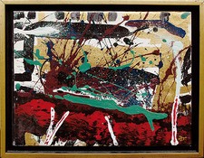 Jozsef Toth *1944: Wachstum vor Goldhimmel  Öl-Lack-Gemälde Kosmisches Bild All