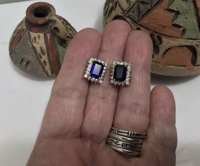 VTG Ross Simons 14K G/P 925 Sterling Lab Blue & White Sapphire Stud Earrings