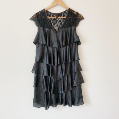 bcbg black ruffle dress Solid Ruffle Dress Black / 10