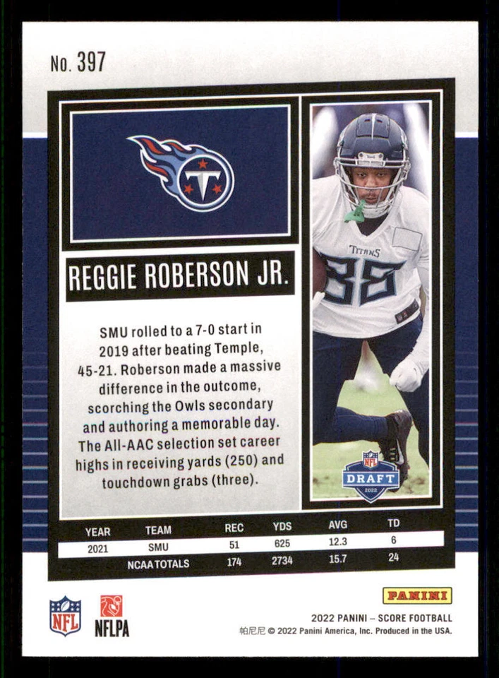 2022 Score #397 Reggie Roberson Jr. RC - Image 2 of 2