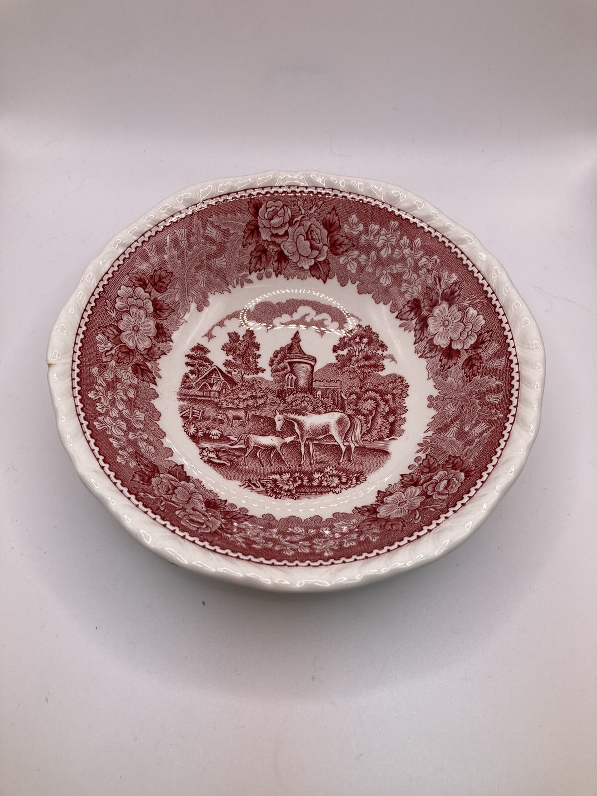 English Ironstone Made In England Pink Red Bowl Horse On Farm eBay