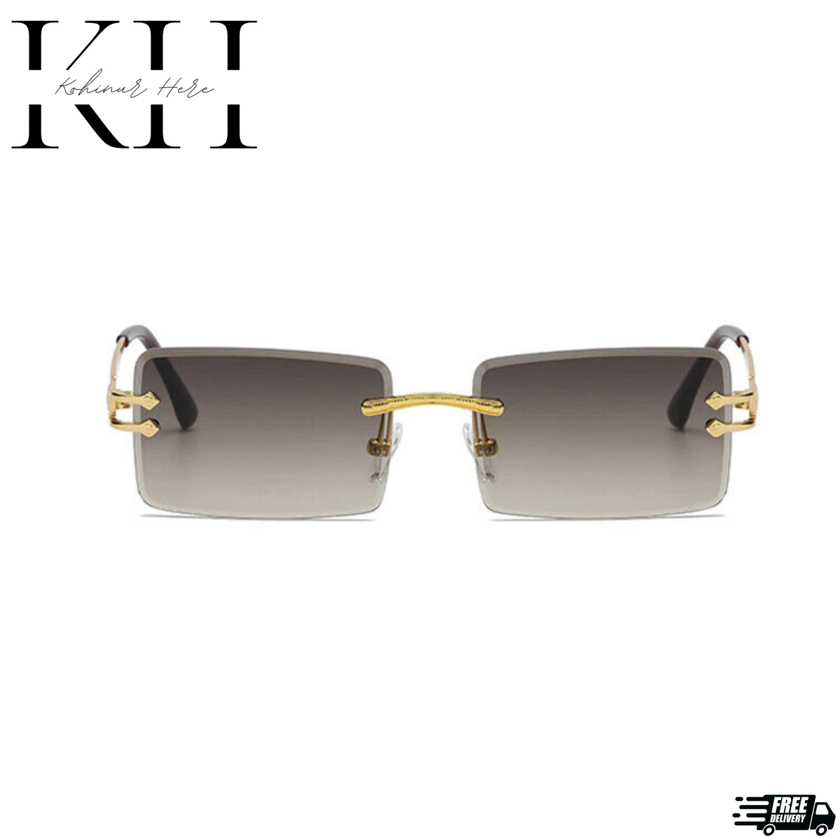 NEW Retro Oversized Sunglasses | Black & Gold | Semi Rimless - Light Tint Lenses Black/Gold Double Bridge Classic Semi-Rimless Tinted  main image 2