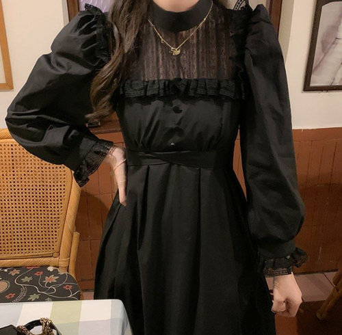 Black Gothic Vintage Style Dress Cute 