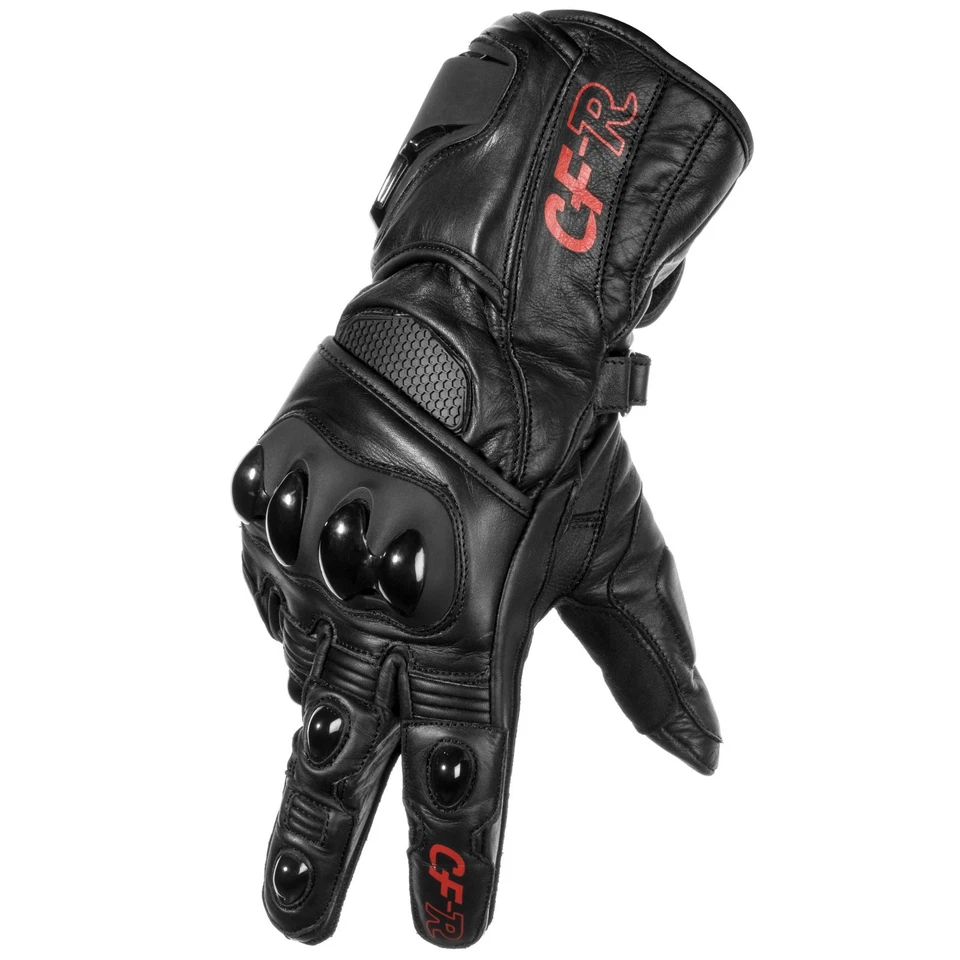 Guantes de moto de cuero estilo guantelete de longitud completa de nudillo duro Foto 3 de 4