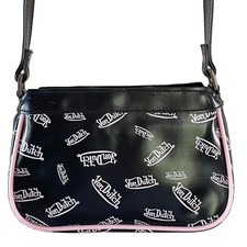 Von Dutch Kustommade Originals Black Pink Leather Vinyl Crossbody Bag Zip Purse