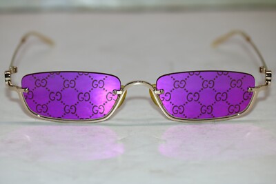 Gucci GG1278S 005 Goldtone Violet Logo Rectangle Sunglasses | eBay