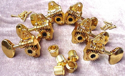 GOLD OPEN FACED + DESIGN ACOUSTIC GUITAR MACHINEHEADS 3+3 - TUNERS - Picture 2 of 4