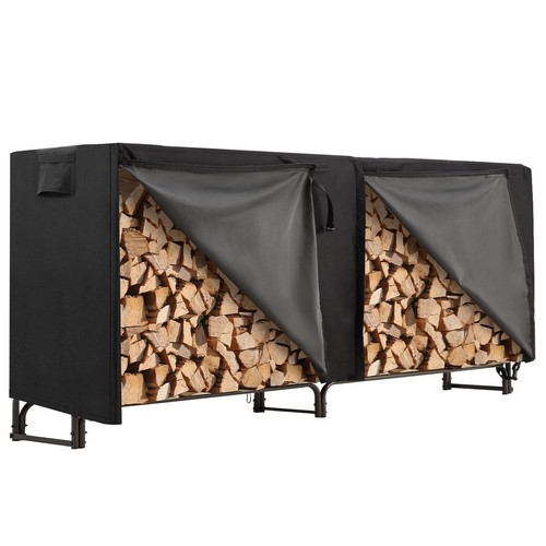 8/12FT Firewood Rack w/600D Cover, Firewood Storage for Fireplace, Fire Pits - Picture 2 of 22