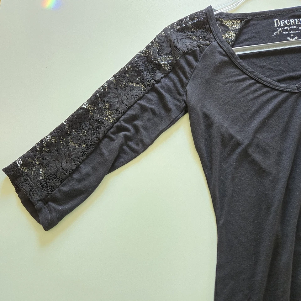 Top manga raglán encaje negro Y2K Decree talla pequeña caprichoso gótico romántico Foto 4 de 4