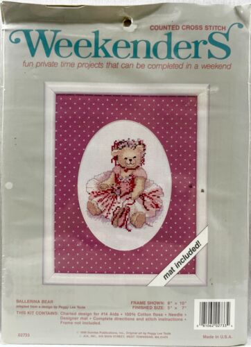 NEW 1990 JCA Ballerina Bear 02733 Counted Cross Stitch Kit 8x10 Vintage 15859
