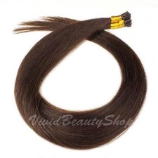 100 I Bond Stick Glue Tip Straight Remy Human Hair Extensions Medium Dark Brown