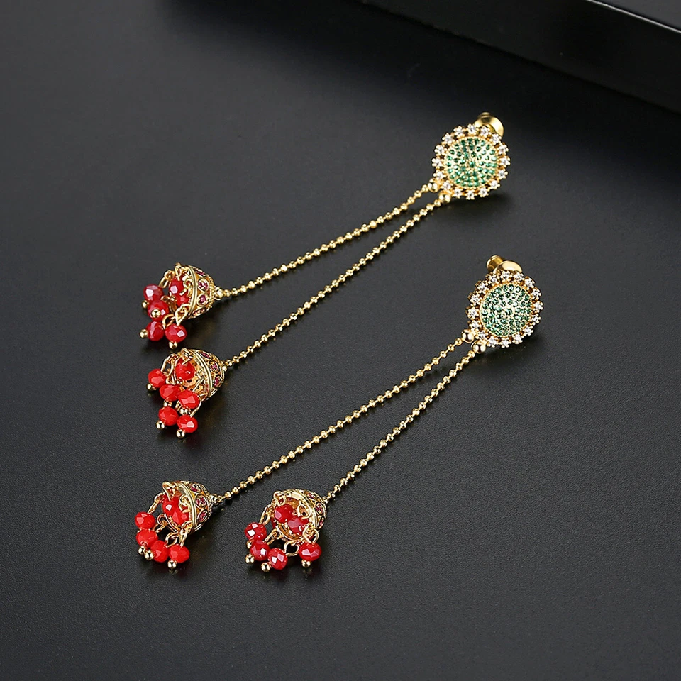 Pendientes Retro Indios Para Mujer Campana Larga Circón Chapado en Oro Moda Joyería Regalo Foto 3 de 4