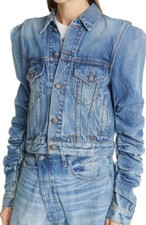 R13 Kelsey Denim Jacket Puff/ Shirring Sleeve Made In Italy Size Small, Blue