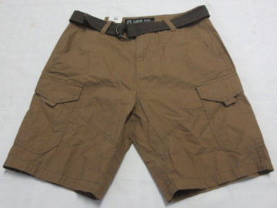 Plugg Co. Men's Heavy Vintage Wash Relaxed Fit Brown Cargo Shorts W Belt Size 32