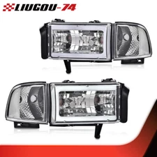 LED DRL Headlights Lamps Fit For 1994-2002 Dodge Ram 1500 2500 3500 Chrome Clear