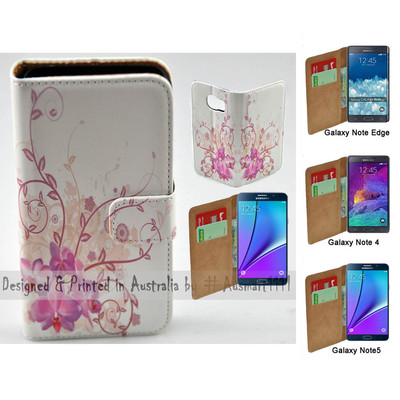 For Samsung Galaxy Note Series - Purple Orchid Print Wallet Phone Case Cover