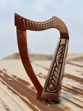 Brown Rosewood 12 Metal Strings Lyre Harp With Bag, Key & Strings Set |Handmade