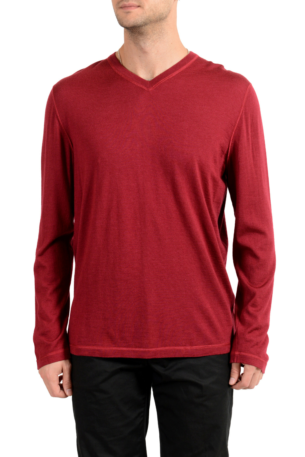 Kiton Napoli Men's Burgundy V-Neck Silk 