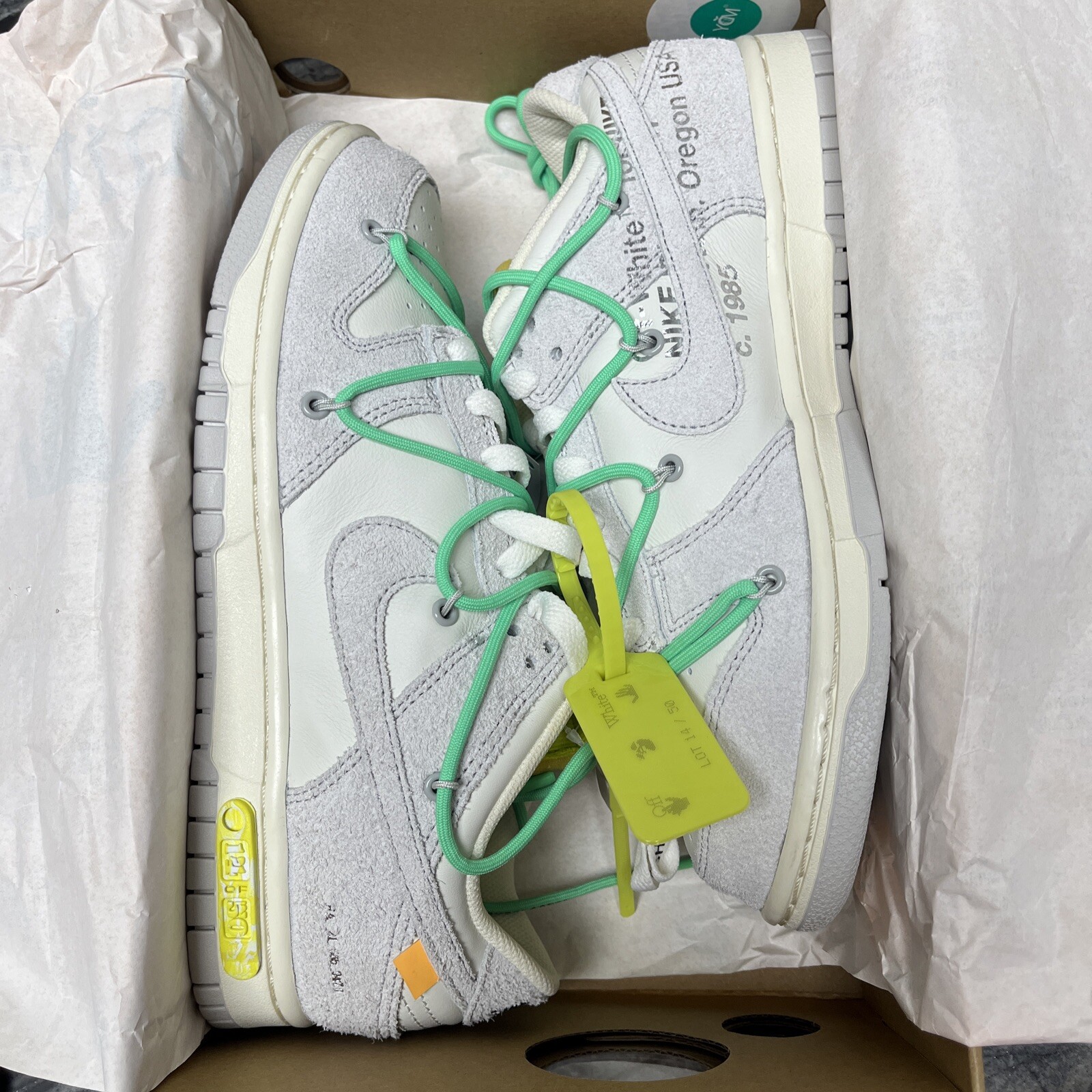 OFF WHITE X NIKE BIANCO SPORCO x NIKE DUNK LOW SAIL GRIGIO NEUTRO NUOVO CON SCATOLA TAGLIA 8