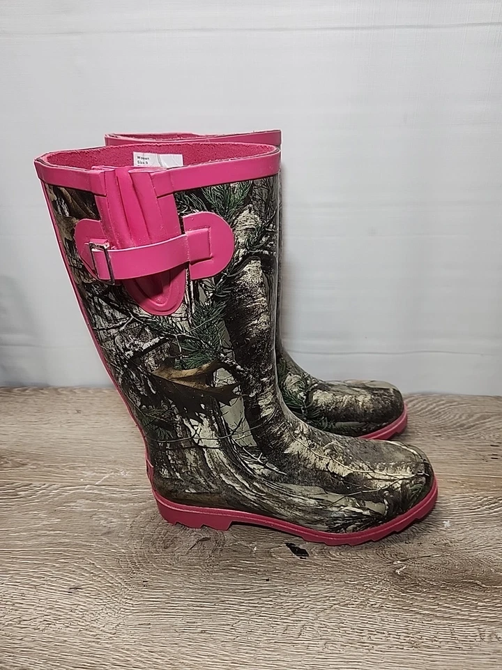 Austin Trading Co Botas de Goma Rosa Camuflaje Árbol Real con Borde Rosa Talla 9 Foto 3 de 4