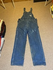 Vintage 2000s Blue Carhartt Workwear Paint Splatter Denim Overalls