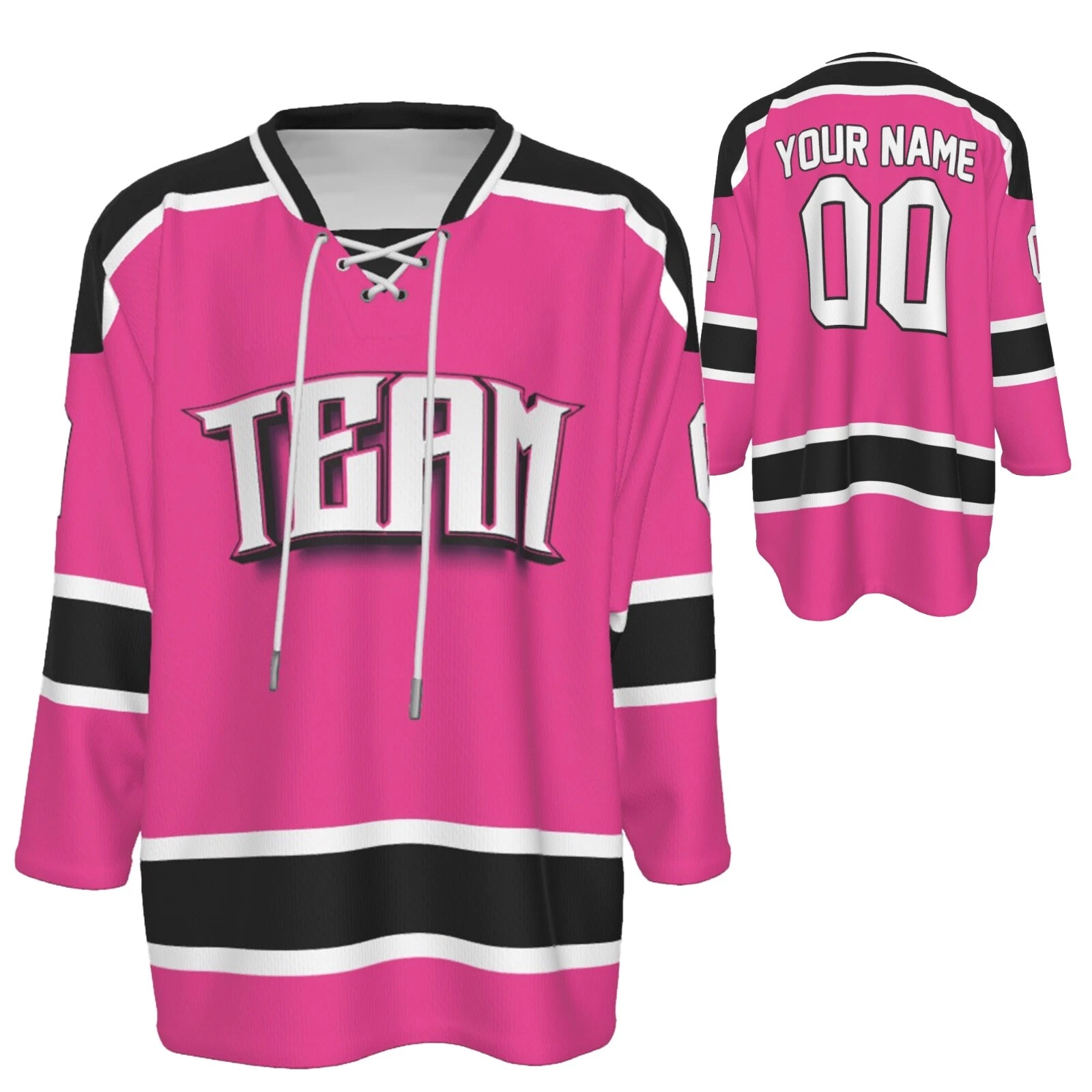 NEW Custom Personalized Hot Pink and Black Team Hockey Jersey Shirt JS-11
