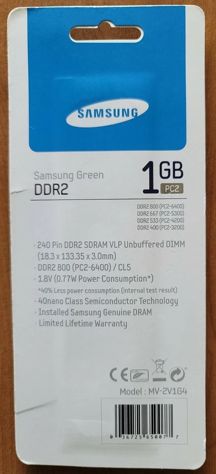 Samsung PC2-6400 1 GB DIMM 800 MHz DDR2 SDRAM Memory (2V2V1G4US) - Image 2 of 2