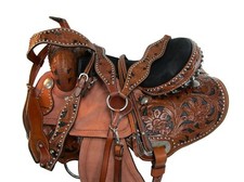 TRAIL SADDLE WESTERN HORSE PLEASURE FLORAL TOOLED LEATHER TACK SET 17 16 15