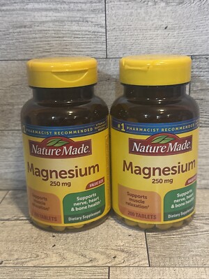 2-PACK Nature Made Magnesium 250 Mg 200ct Dietary Supplement Muscle, Heart, Bone