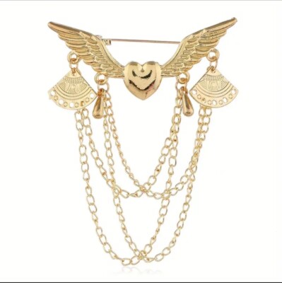 GOLD SCHUTZENGEL FLÜGEL BROSCHE MIT KETTEN & STRASS KRISTALLEN STRASS