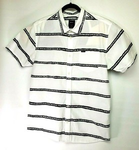 Mens-RVCA-Black-and-White-Camp-Shirt-Short-Sleeve-Large-Slim-Fit-100-Cotton