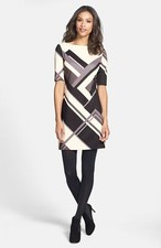 Eliza J Geo Print Ponte Knit Shift Dress Sz 2 Ivory Multi