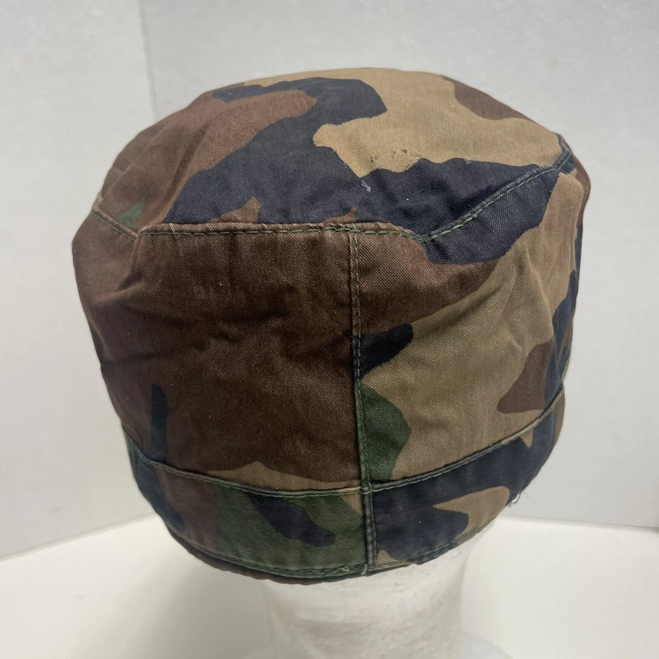 Woodland Camouflage Pattern Printed Cap w/soft Ear Flaps Size 7-1/4  Army Style - Image 3 of 4