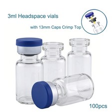 3ml Headspace Vials Clear Glass Bottle 13mm Crimp top Flat Bottom HPLC 100PCS