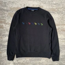 PS Paul Smith Mens Sweatshirt Medium Black Embroidered Coloured Zebra Crewneck