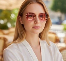 New Cartier rimless sunglasses glasses Diamond Cut heart decor Big C gold Frame