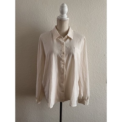 Mine Too Button Up Blouse 2XL Cream Roll Tab Sleeve High Low Hem P1472