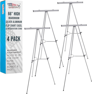 66'' High Classroom Silver Aluminum Flip Chart Easel & Presentation Stand (4 Pack