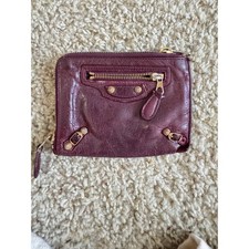 Authentic Balenciaga Giant 12 Gold City Card Case Purple Leather L-Zip Wallet
