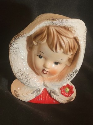 1964 Inarco Japan CHRISTMAS LADY Head Vase Planter E1274 3.75'' Vintage