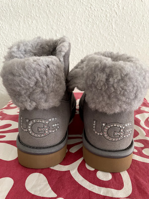 UGG Classic Mini Bling Boots Grau Gr.38 Damen Strass-Logo NEU!